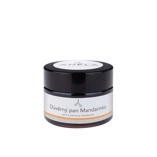 Jemný krémový deodorant Důvěrný pan Mandarinka od Anela, přírodní s mandarinkovou vůní a bez hliníkových solí.