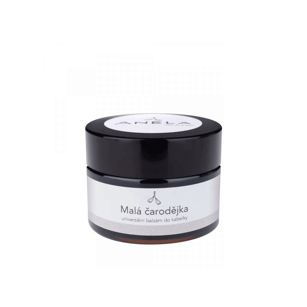 Malá Čarodějka univerzální balzám pro výživu a hojení pleti v elegantní skleněné dóze.