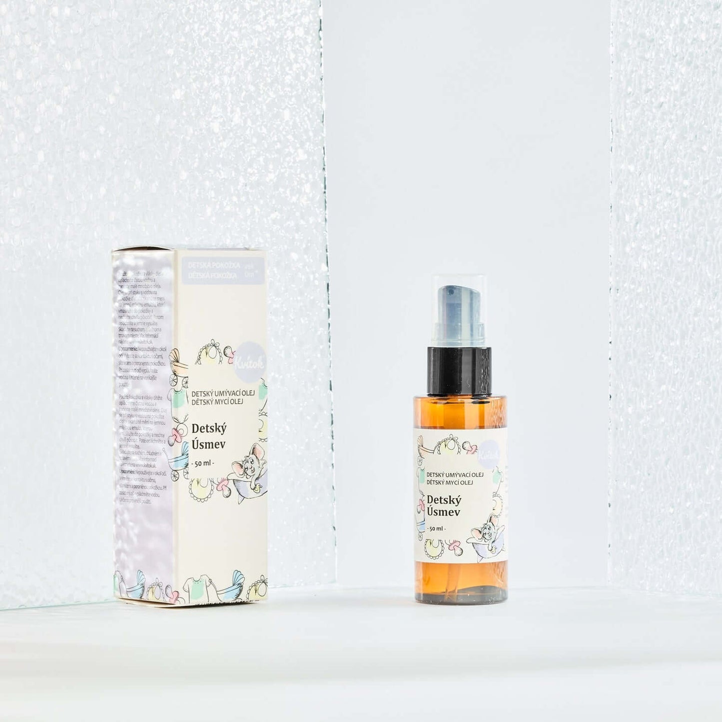 Kvitok Dětský Úsměv mycí olej 50 ml, šetrná péče pro citlivou dětskou pokožku bez parfemace