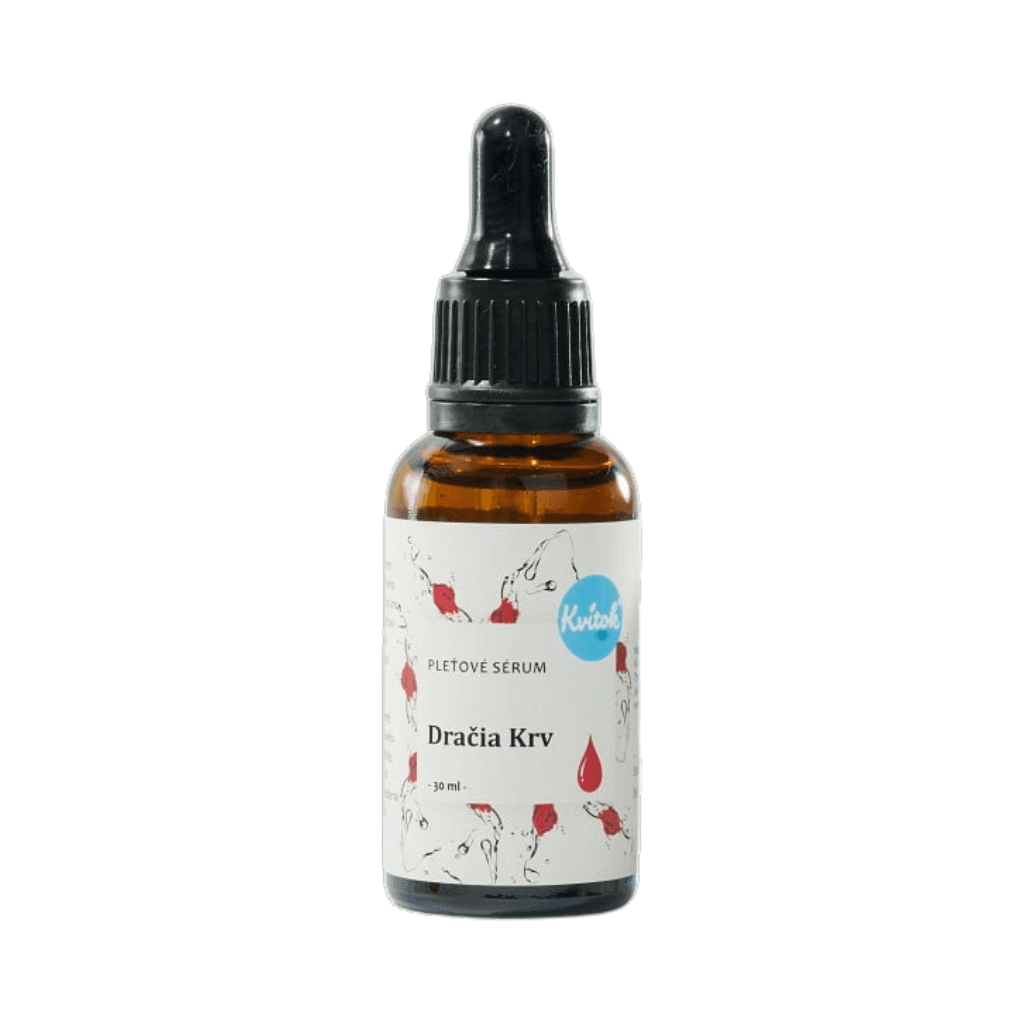 Kvitok Pleťové sérum Dračí Krev v hnědé skleněné lahvičce, přírodní péče o pleť, 30 ml.
