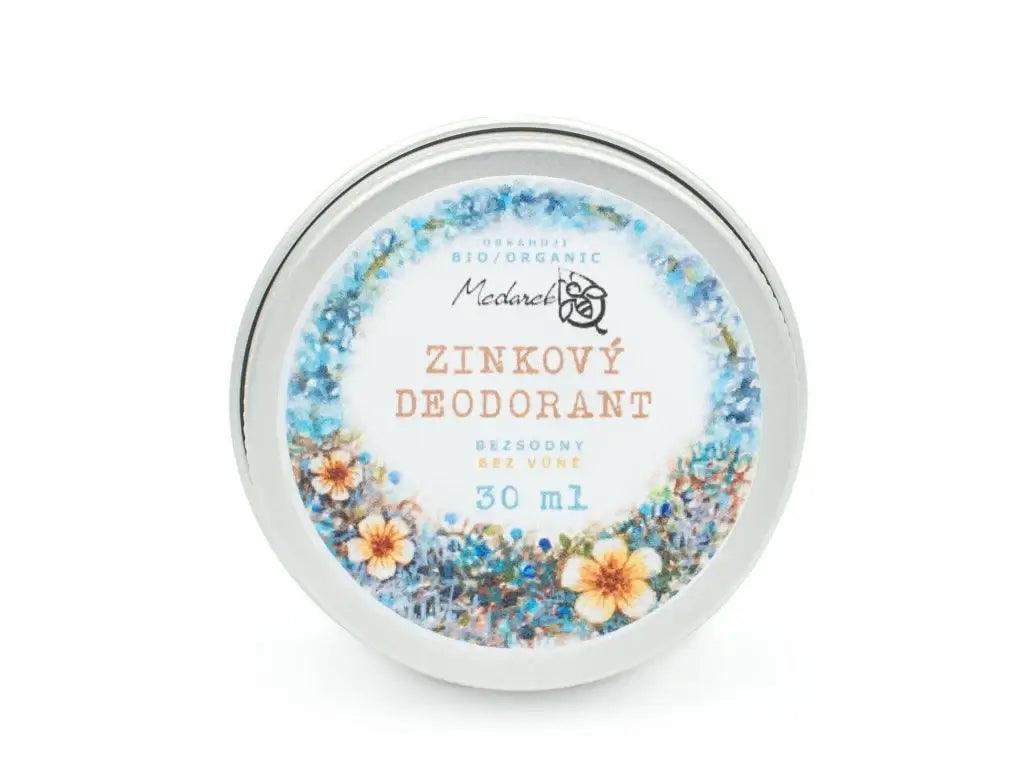 Medarek zinkový deodorant bez vůně v balení 30 ml, bio jojobový olej a mangové máslo pro citlivou pokožku.