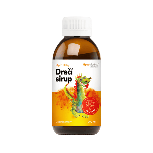 MycoMedica Dračí sirup pro děti, posilující imunitu s reishi a Cordyceps, 200 ml.