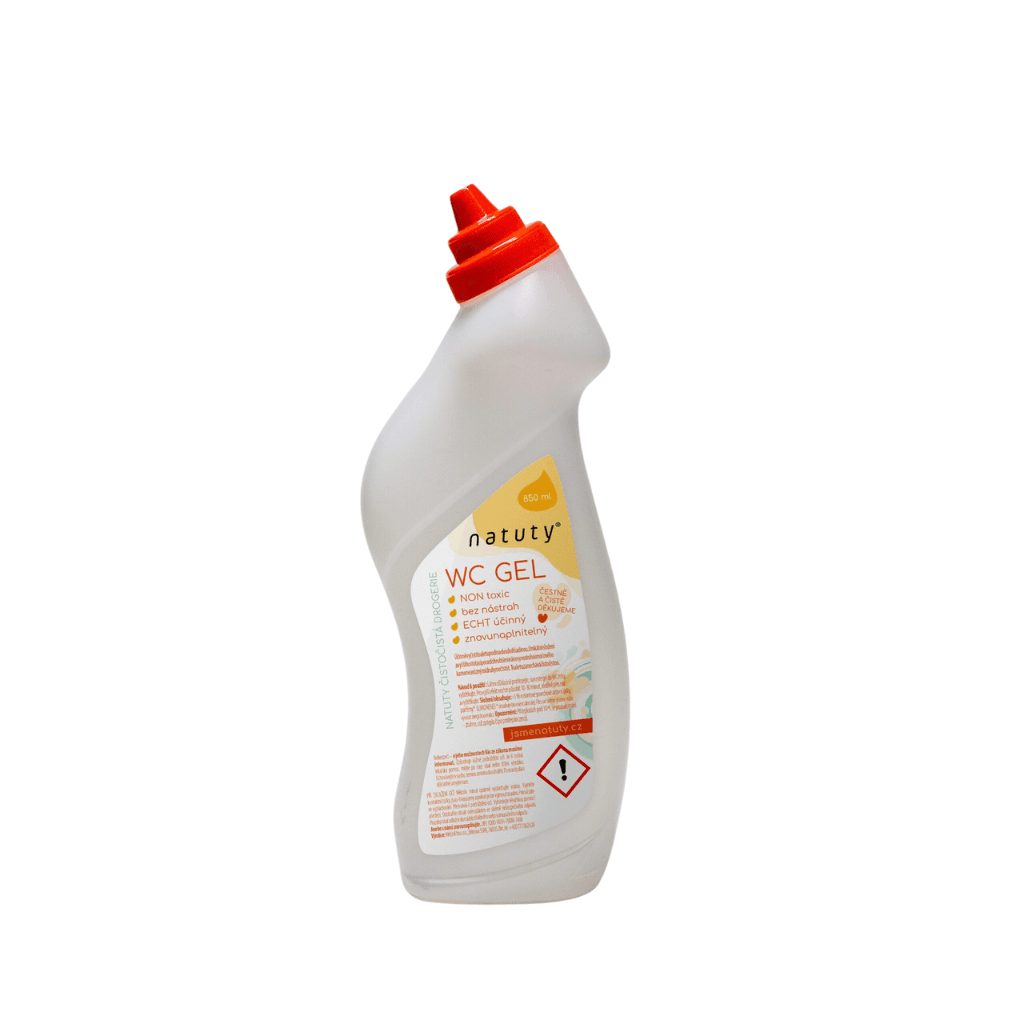 Natuty WC gel citrón 850 ml, ekologický čisticí prostředek pro toaletu s přírodními ingrediencemi a příjemnou vůní.