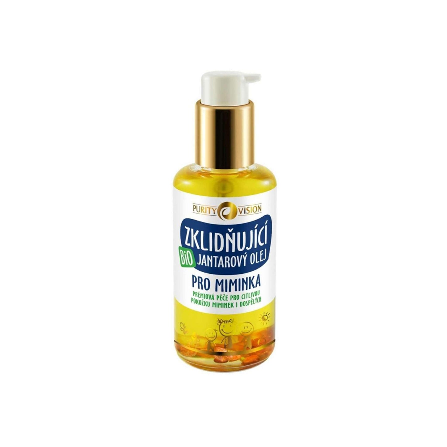 Purity Vision zklidňující jantarový olej pro miminka, 95 ml, jemná péče o citlivou pokožku a ochrana před podrážděním.