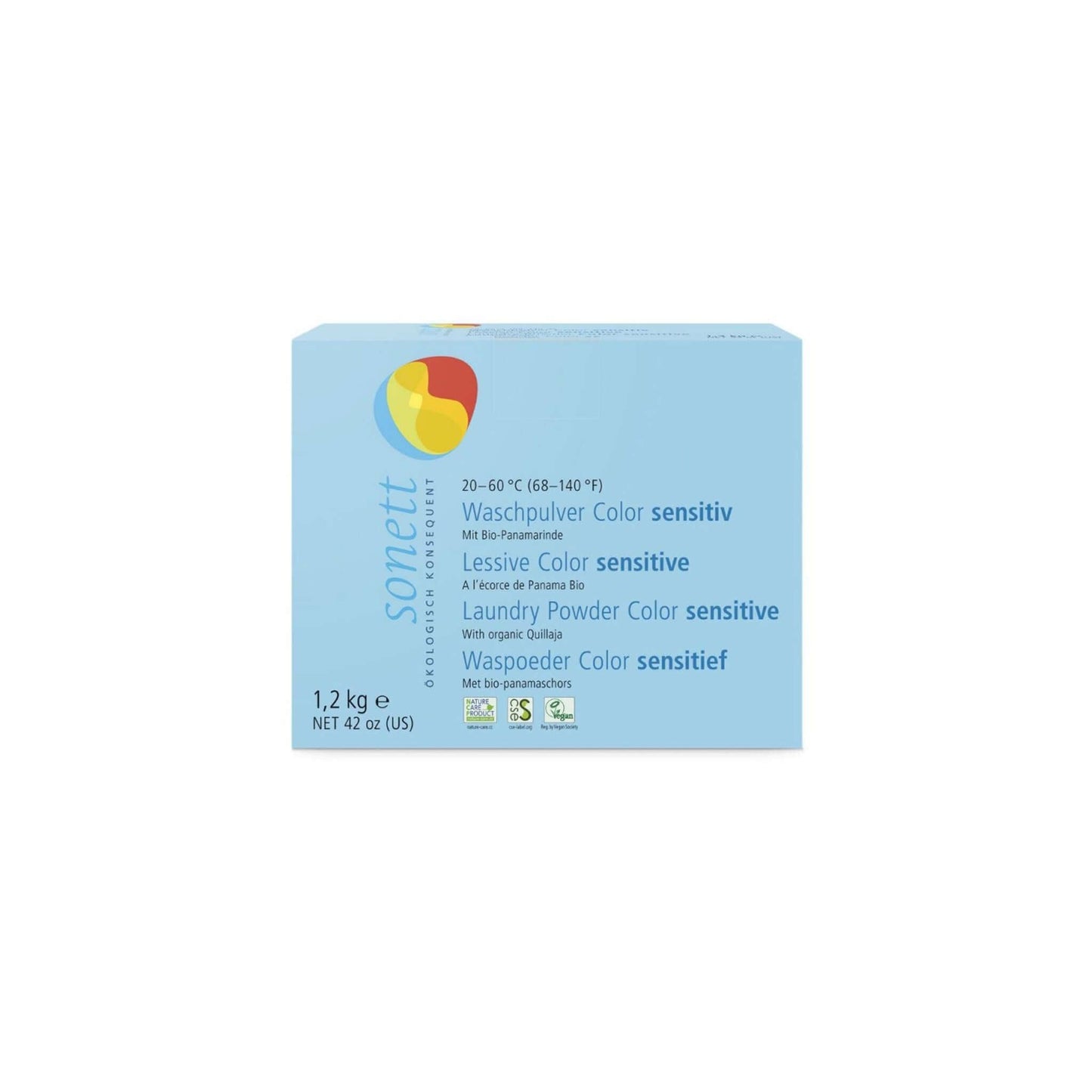 Sonett Sensitive prášek na praní barevného prádla pro citlivou pokožku, 1.2kg, bez vůně, vhodný již od 20°C.