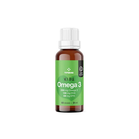 Dětské Omega 3 Trime s 250 mg omega 3, 136 mg DHA a 68 mg EPA pro zdraví dětí a optimální vývoj.