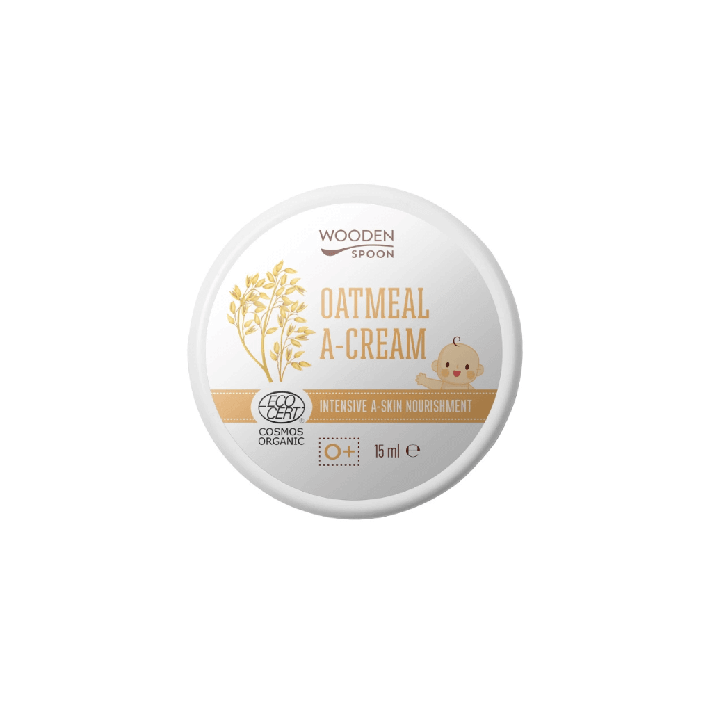 Wooden Spoon Oatmeal A-Cream, 15ml, pro citlivou pokožku a atopickou dermatitidu, organické složení.