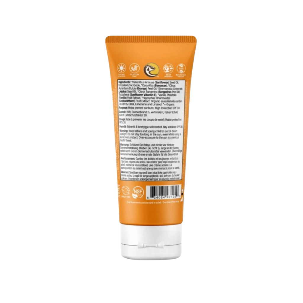 Badger Kids Clear Zinc SPF 30 - přírodní opalovací krém bez chemie pro citlivou dětskou pokožku, 87 ml. Vůně citrusy a vanilka.