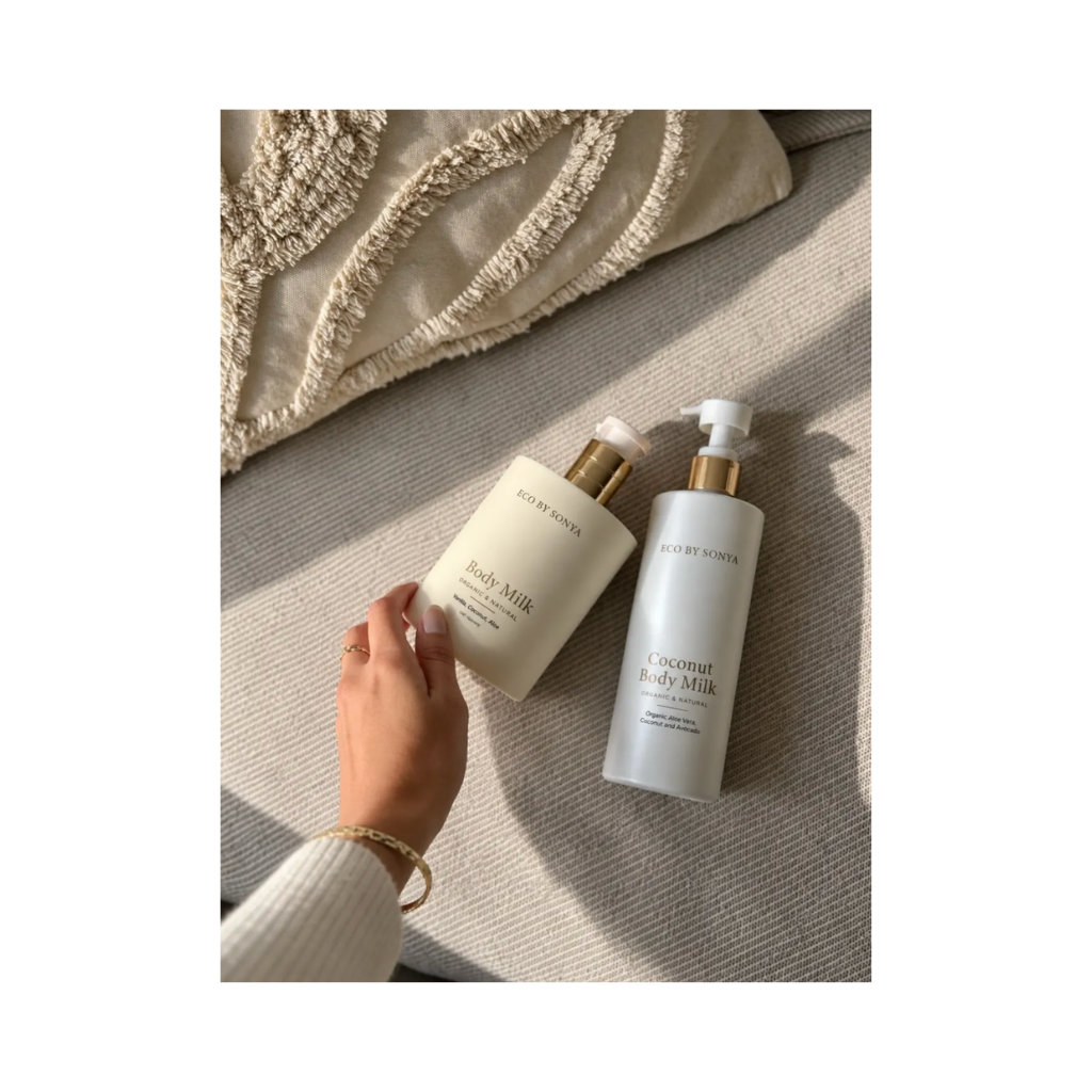 Eco by Sonya Body Milk — lehké hydratační mléko s vanilkovou vůní pro každodenní péči o celou rodinu