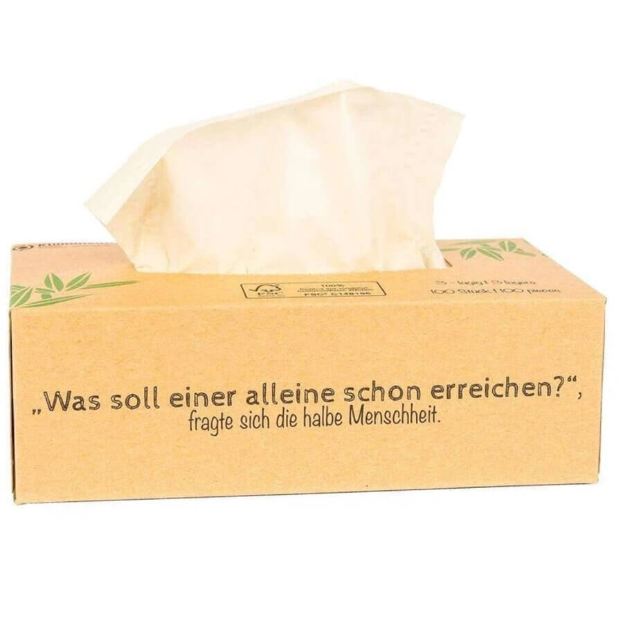 Bambusové kapesníčky Pandoo v recyklovatelné krabičce, šetrné k pokožce a životnímu prostředí.