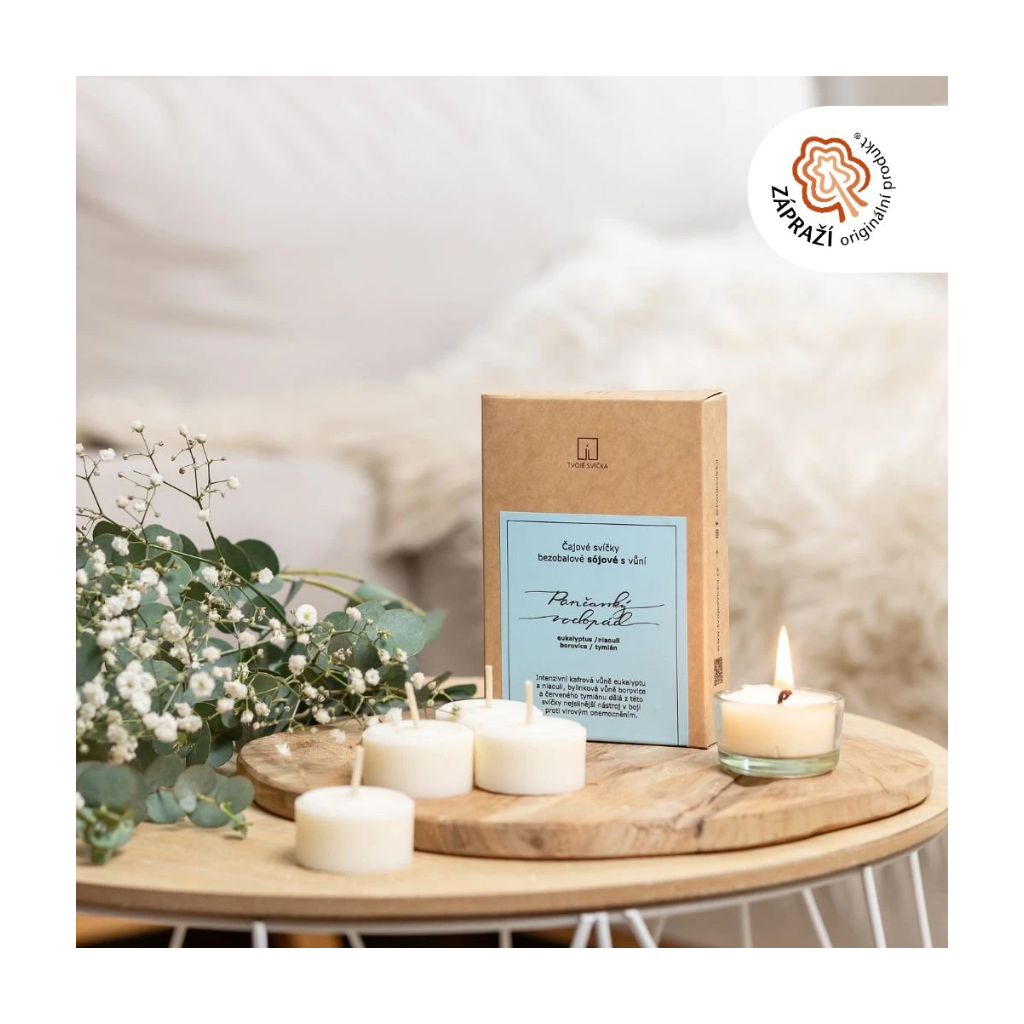 Tvoje Svíčka Čajové svíčky sójové Pančavský vodopád - eukalyptus, niaouli, borovice, červený tymián 5ks