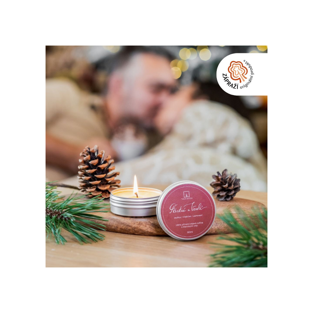 Tvoje Svíčka Poketka Šťastné a Veselé - sojová svíčka skořice, hřebíček, pomeranč 55g