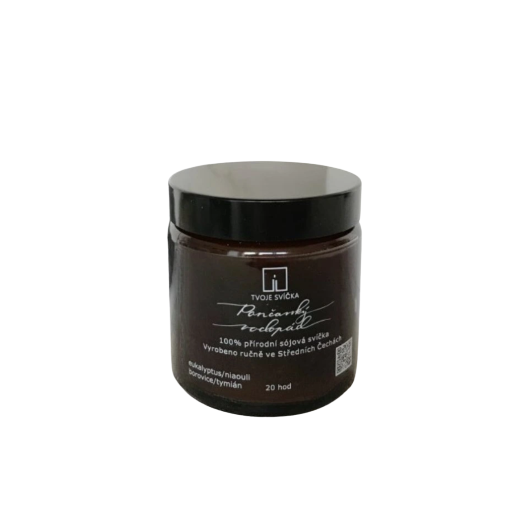 Tvoje Svíčka Sojová svíčka Pančavský vodopád - eukalyptus, niaouli, borovice, červený tymián - černá s víčkem