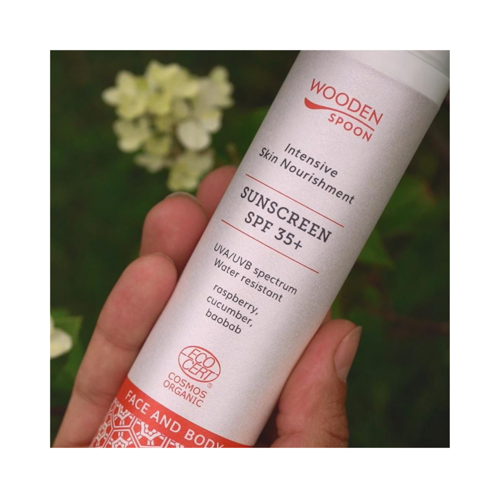 Opalovací mléko Wooden Spoon SPF 35+, přírodní ochrana pro tělo a obličej, hydratuje a chrání, voděodolné.