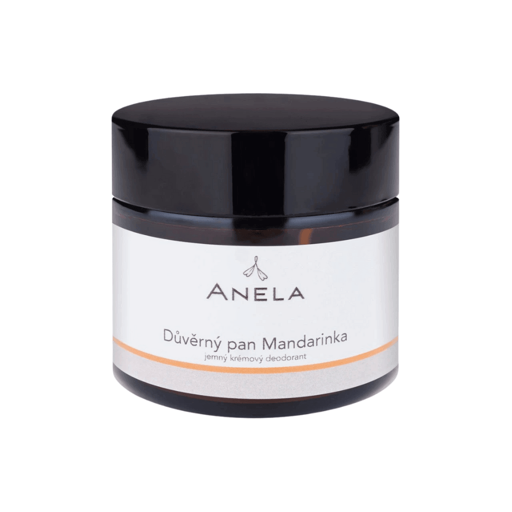 Přírodní krémový deodorant Anela Důvěrný pan Mandarinka s mandarinkovou vůní pro svěžest a péči o pokožku.