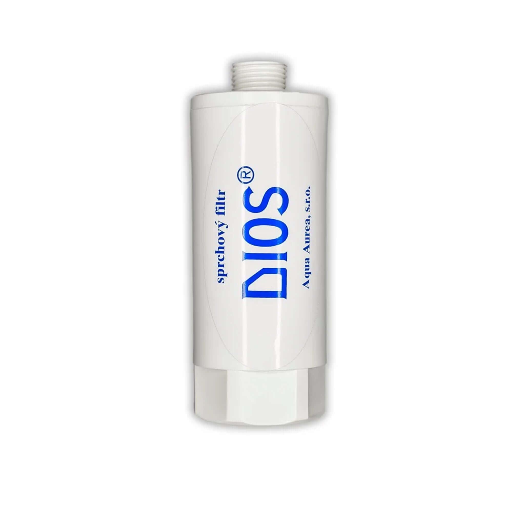 Sprchový filtr DIOS Aqua Aurea pro odstranění chlóru z vody, zlepšuje kvalitu vody pro citlivou pleť.