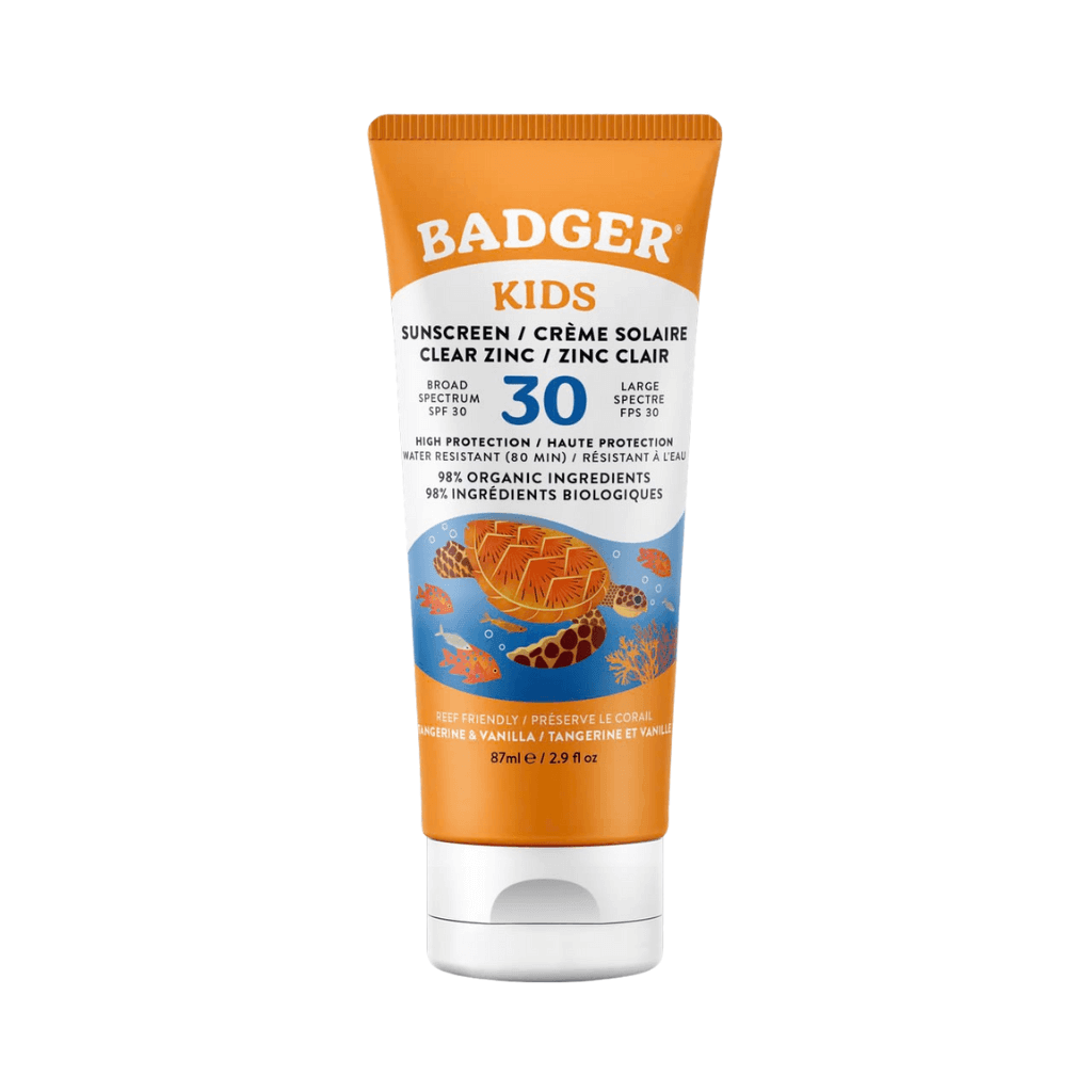 Badger Kids Clear Zinc Sunscreen SPF 30 - přírodní opalovací krém bez chemie pro citlivou dětskou pokožku, 87 ml.