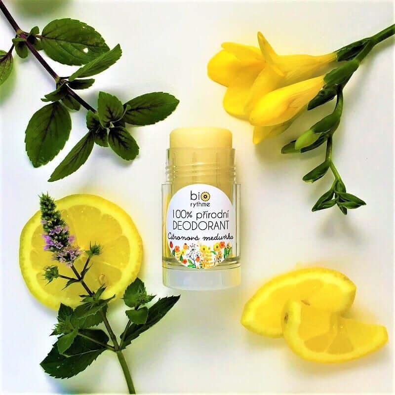 Biorythme Citronová Meduňka 100% přírodní deodorant se svěží vůní bylin a citrónu, přírodní složení v kosmetice.