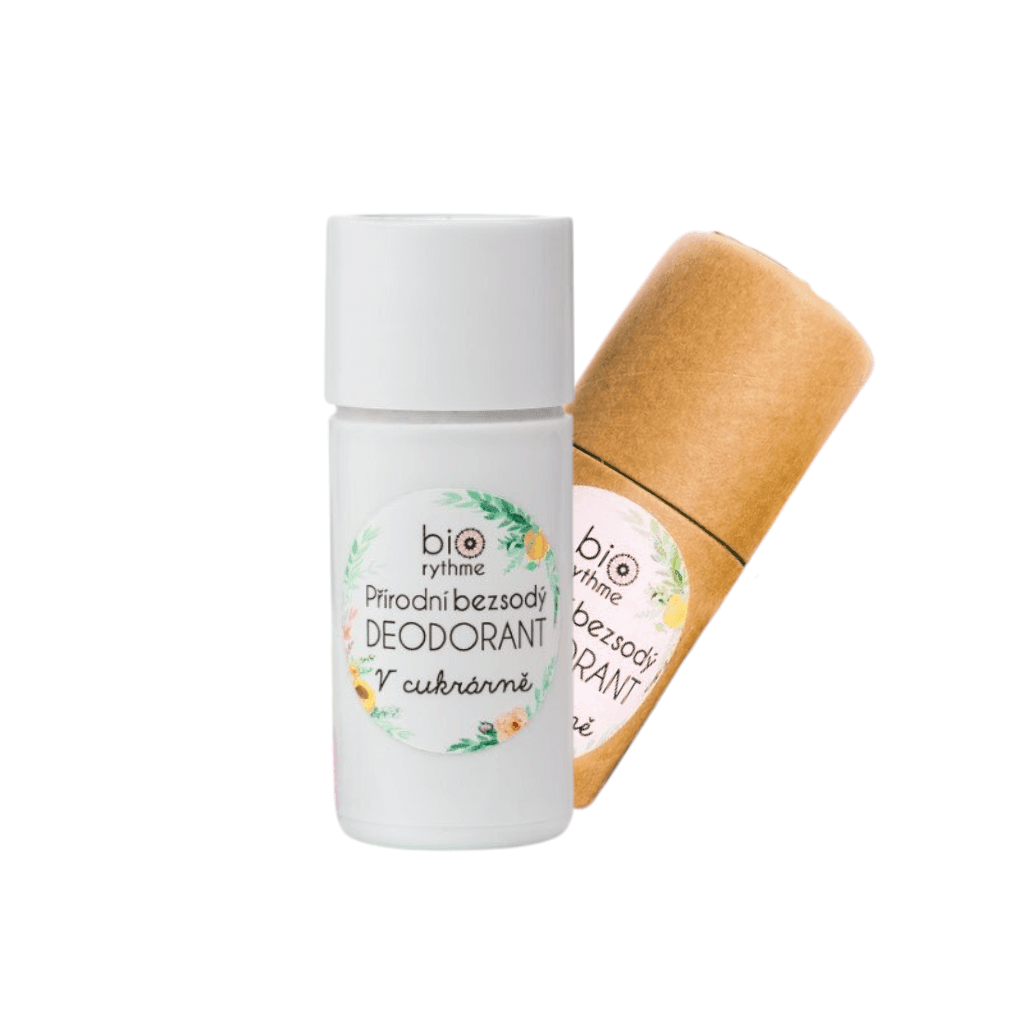 Biorythme přírodní deodorant bez jedlé sody v cukrárně, svěží vůně broskví a meruněk.