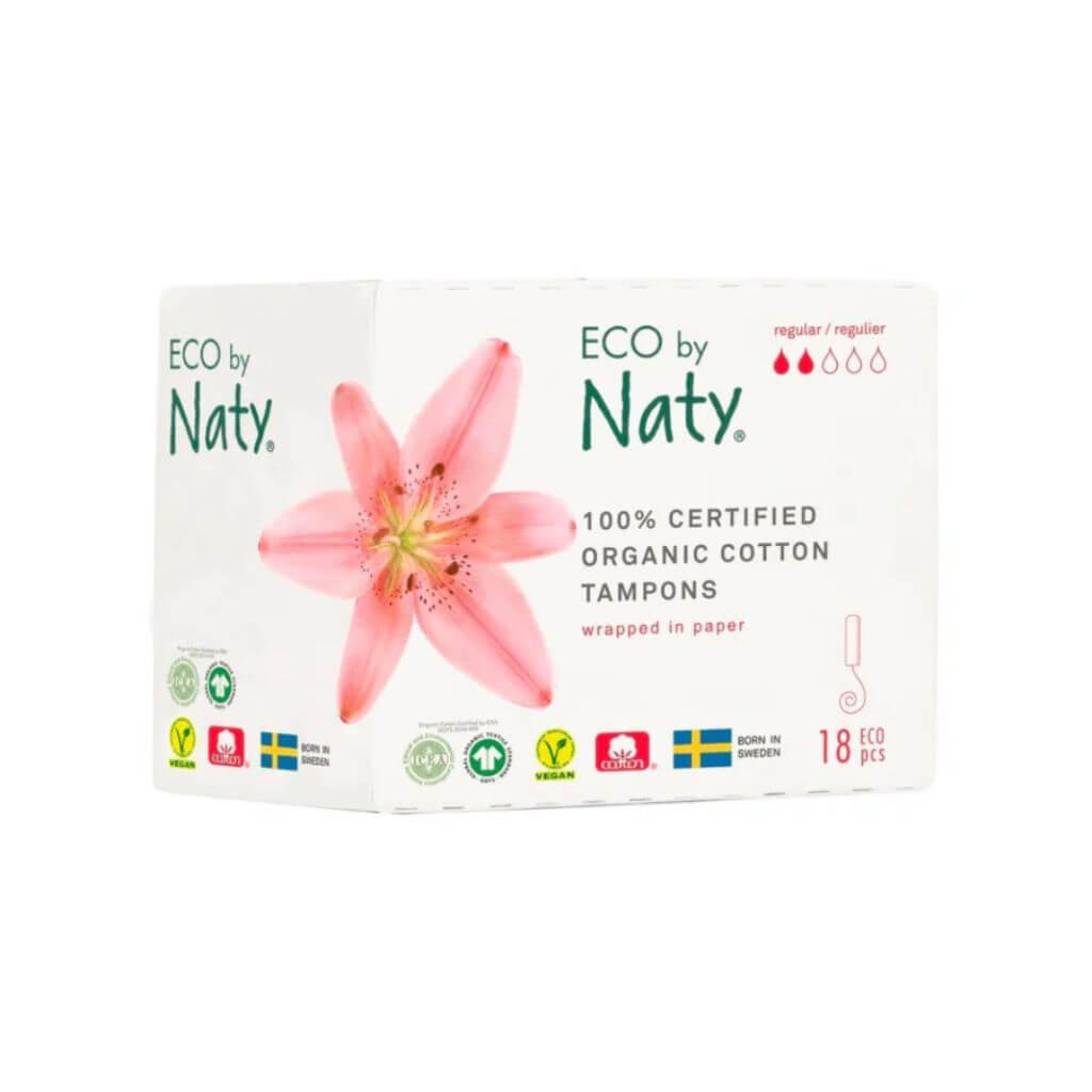 Eco by Naty dámské tampóny z 100% organické bavlny, biologicky rozložitelné, balené v papíru.
