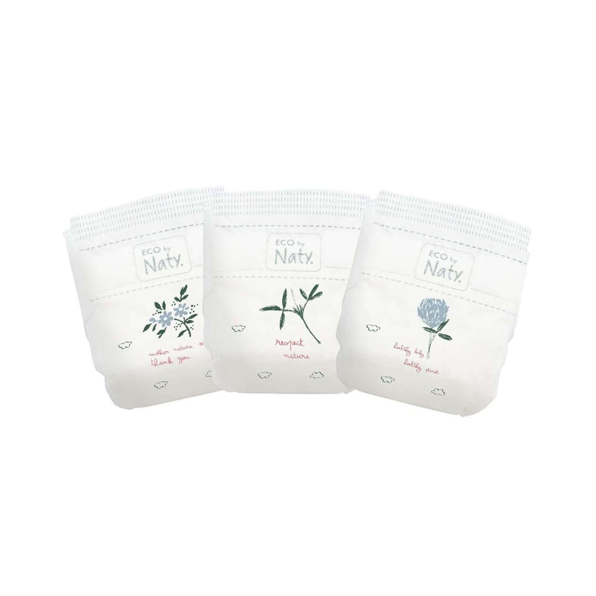 Ekologické jednorázové plenky Eco by Naty, non-toxic složení, vhodné pro citlivou dětskou pokožku.