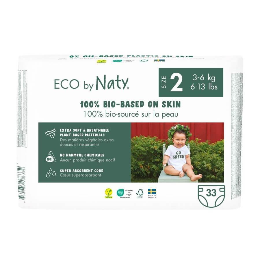 Eco by Naty plenky velikost 2, bio-sourced, extra jemné a prodyšné, bez chemikálií, ideální pro citlivou dětskou pokožku.