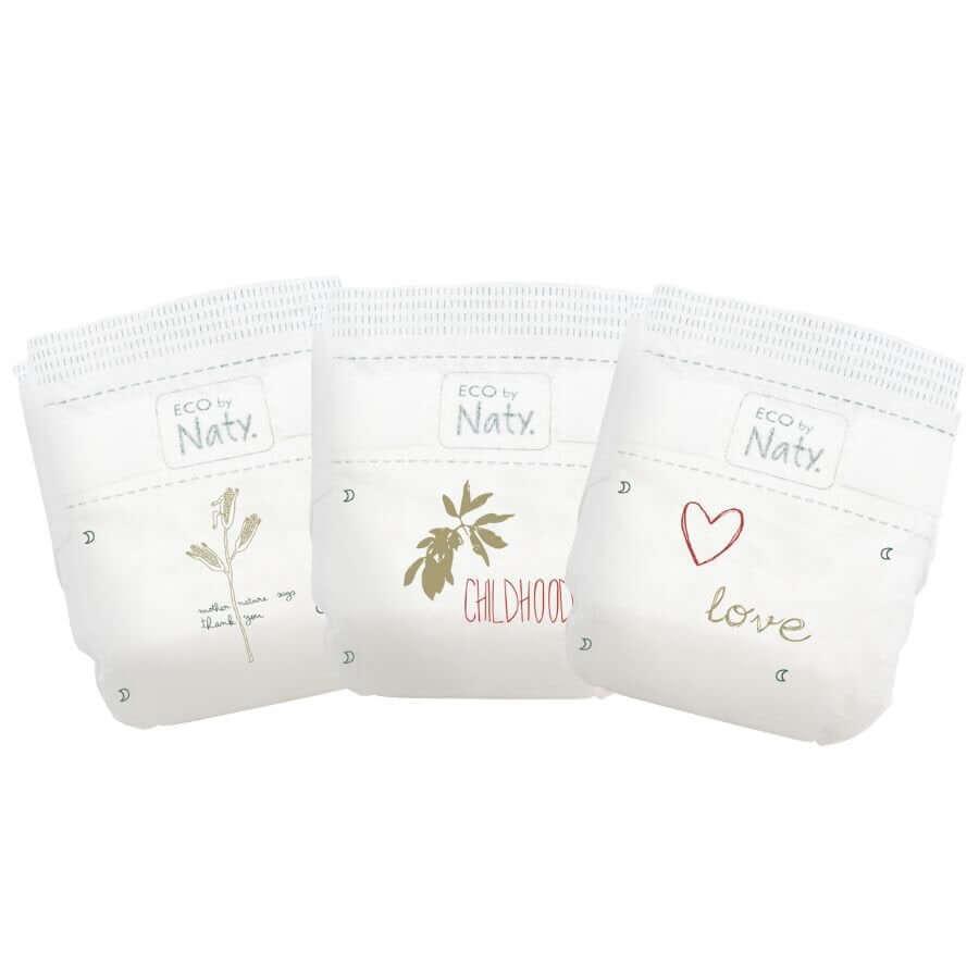 Eco by Naty jednorázové non-toxic plenky s jemným designem pro citlivou dětskou pokožku.