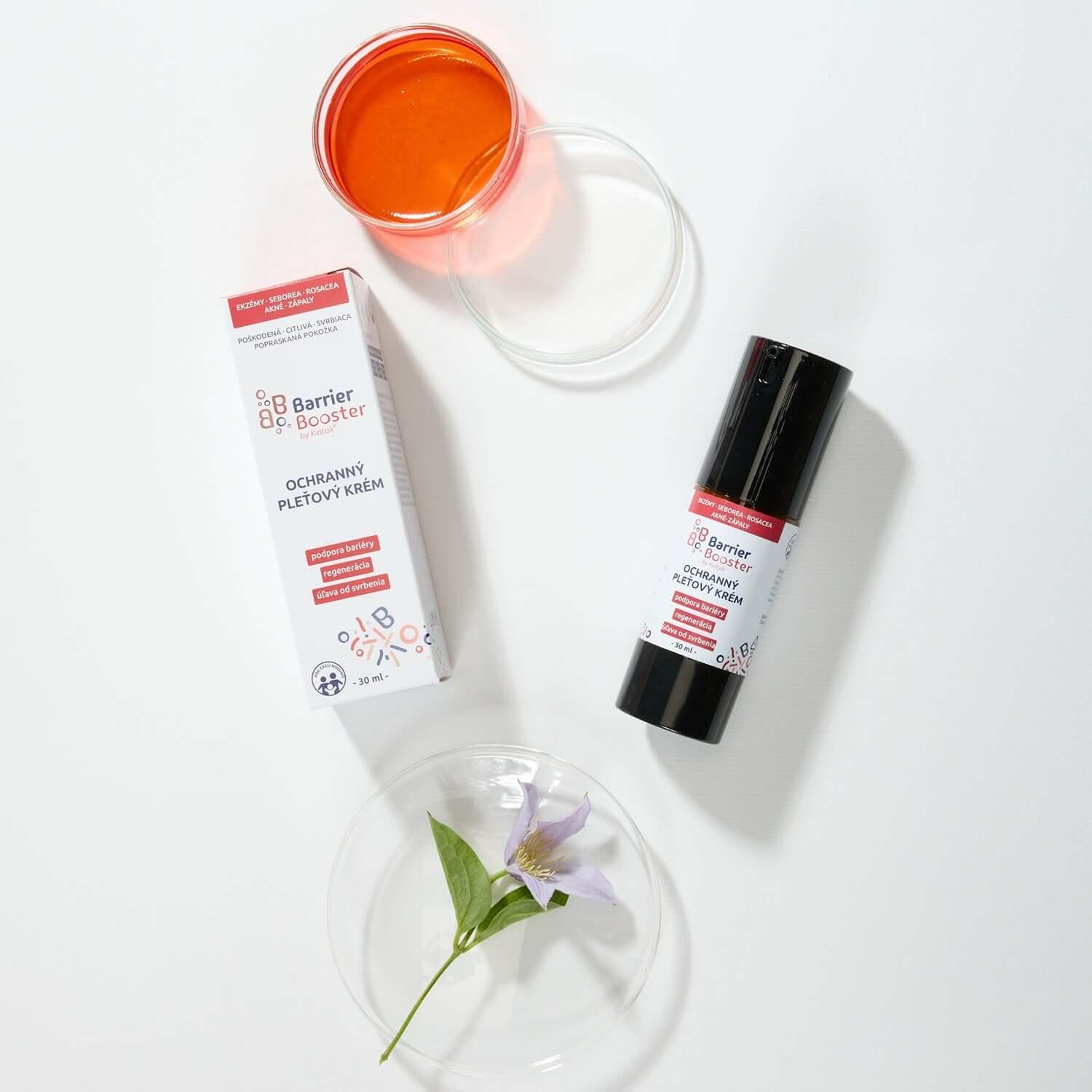 Kvitok BB Barrier Booster pleťový krém s prebiotiky a ceramidy pro citlivou pleť v elegantním balení.