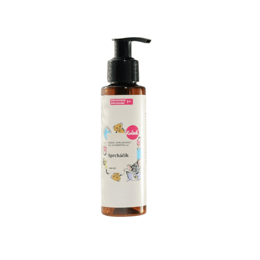 Kvitok Dětský Sprcháček 2v1 100 ml, jemný sprchový gel a šampon pro citlivou dětskou pokožku a vlásky.
