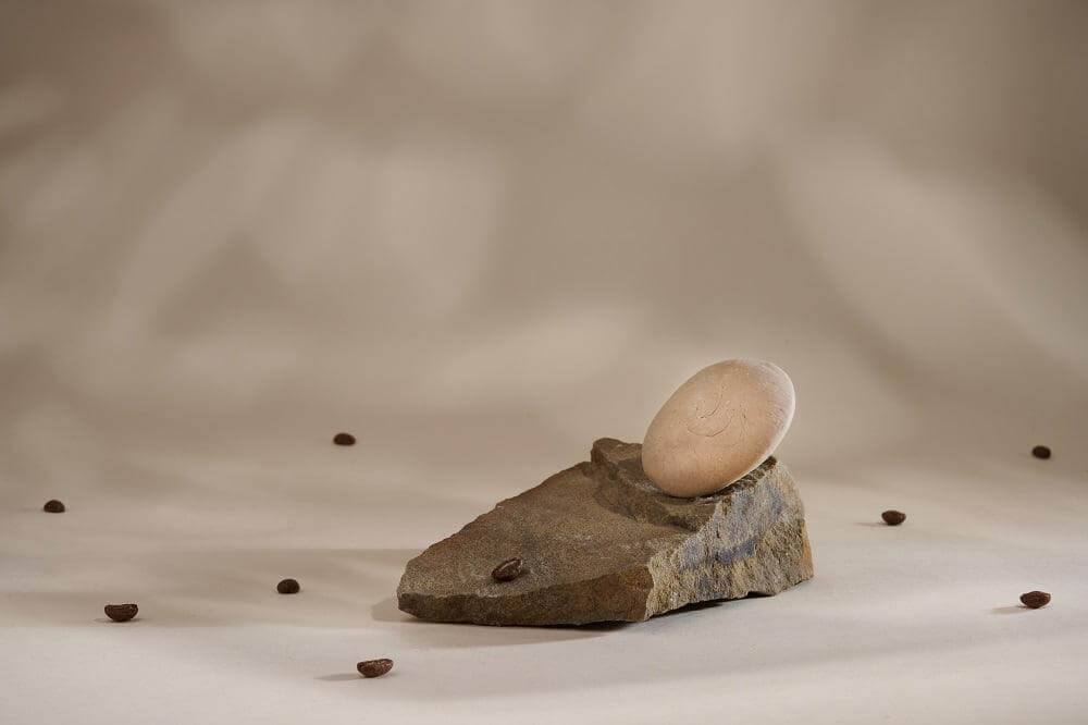 Kvitok přírodní tuhý šampon na kameni, s kávovými zrny pro vlasovou péči.