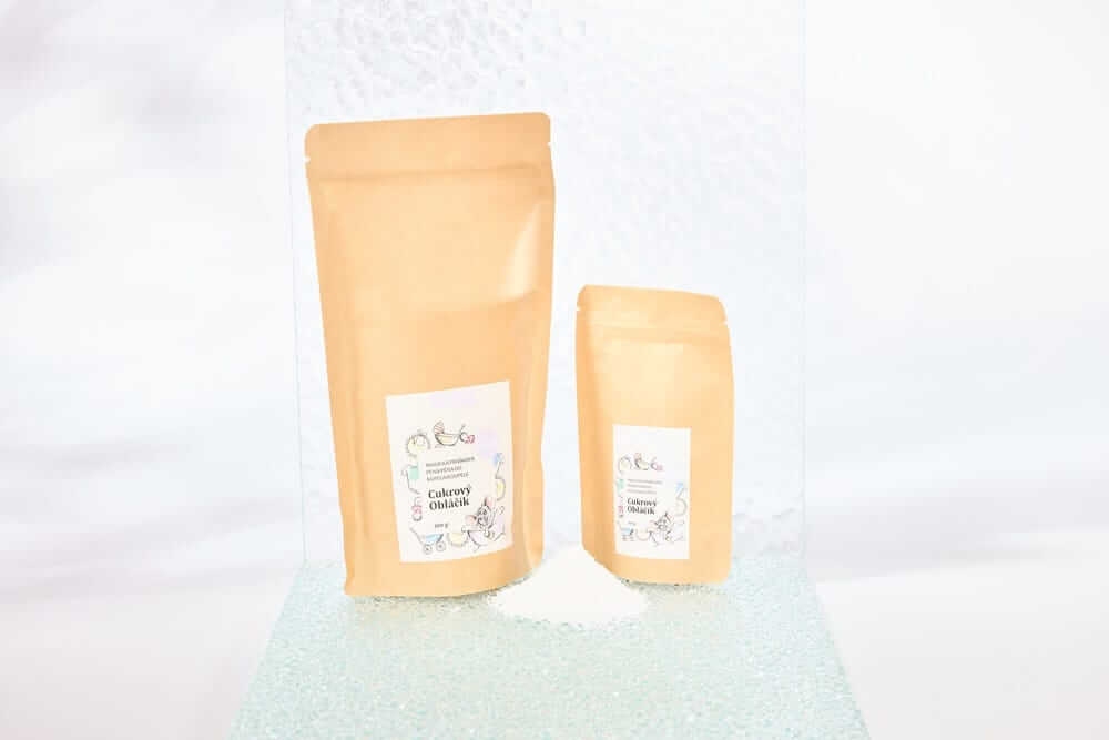 Balení Kvitok Magické pěny do koupele Cukrový Obláček v přírodní papírové tašce.