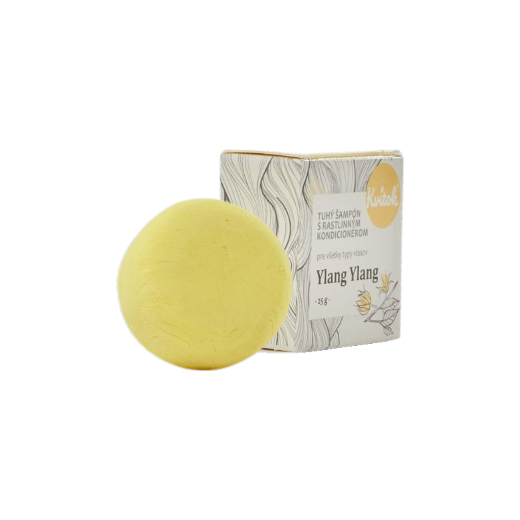 Kvitok tuhý šampon Ylang Ylang 25 g pro světlé vlasy, šetrná péče bez chemie a plastového obalu.