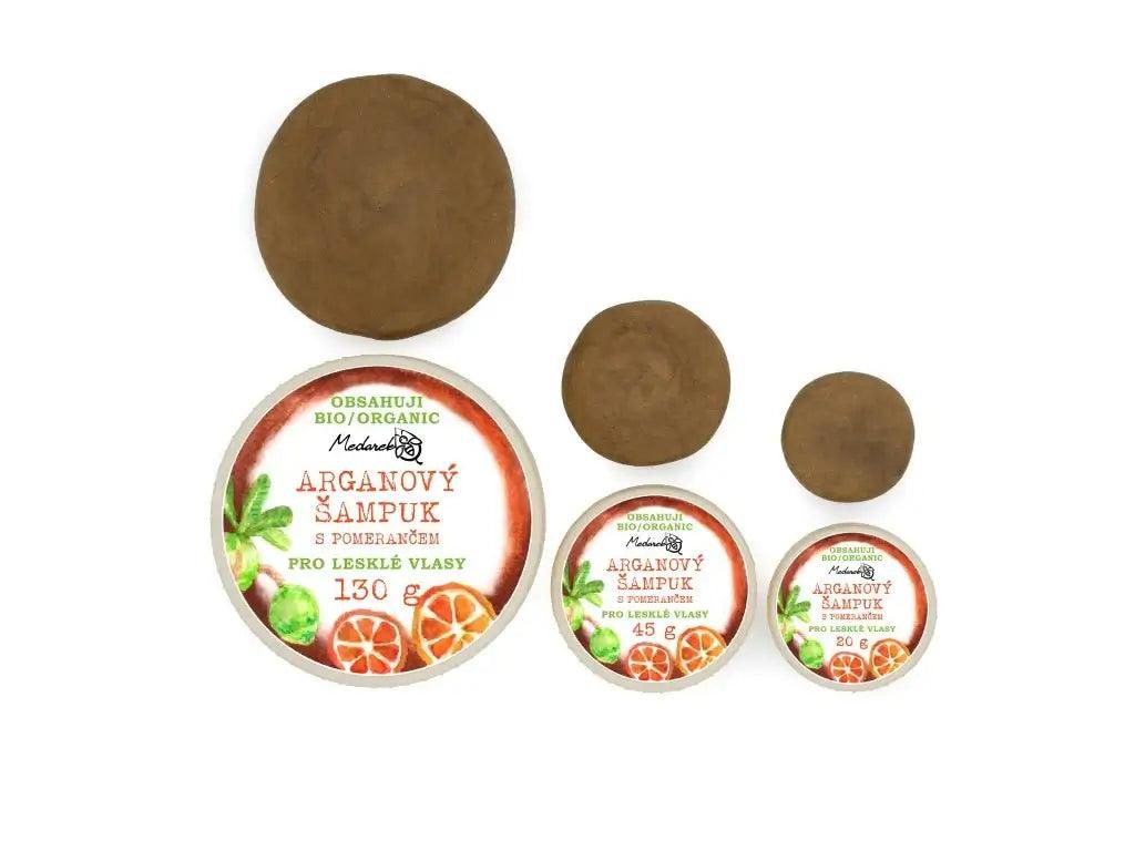 Medarek arganový šampuk s pomerančem, přírodní šampon pro lesklé vlasy, vhodný pro dospělé a děti.