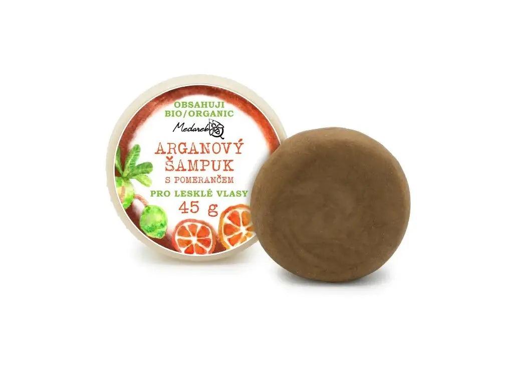 Medarek arganový šampuk s pomerančem, přírodní šampuk na lesklé vlasy, 45 g, bio produkt