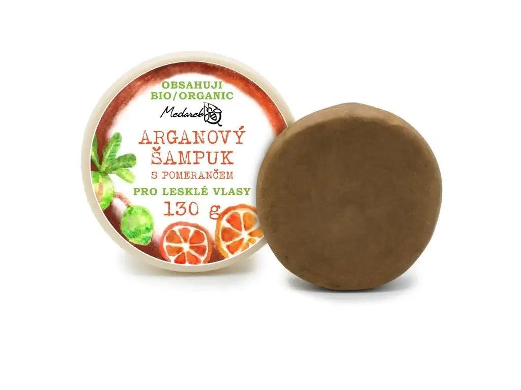 Medarek Arganový šampuk s pomerančem, přírodní šampón pro lesklé vlasy, 130 g, bio a organické složení.