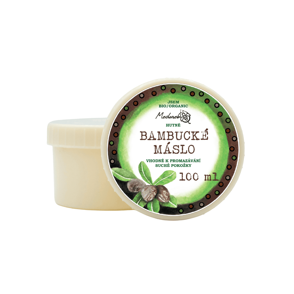 Hutné bio bambucké máslo Medarek v ekologickém obalu, ideální pro péči o pleť a vlasy, 100 ml.