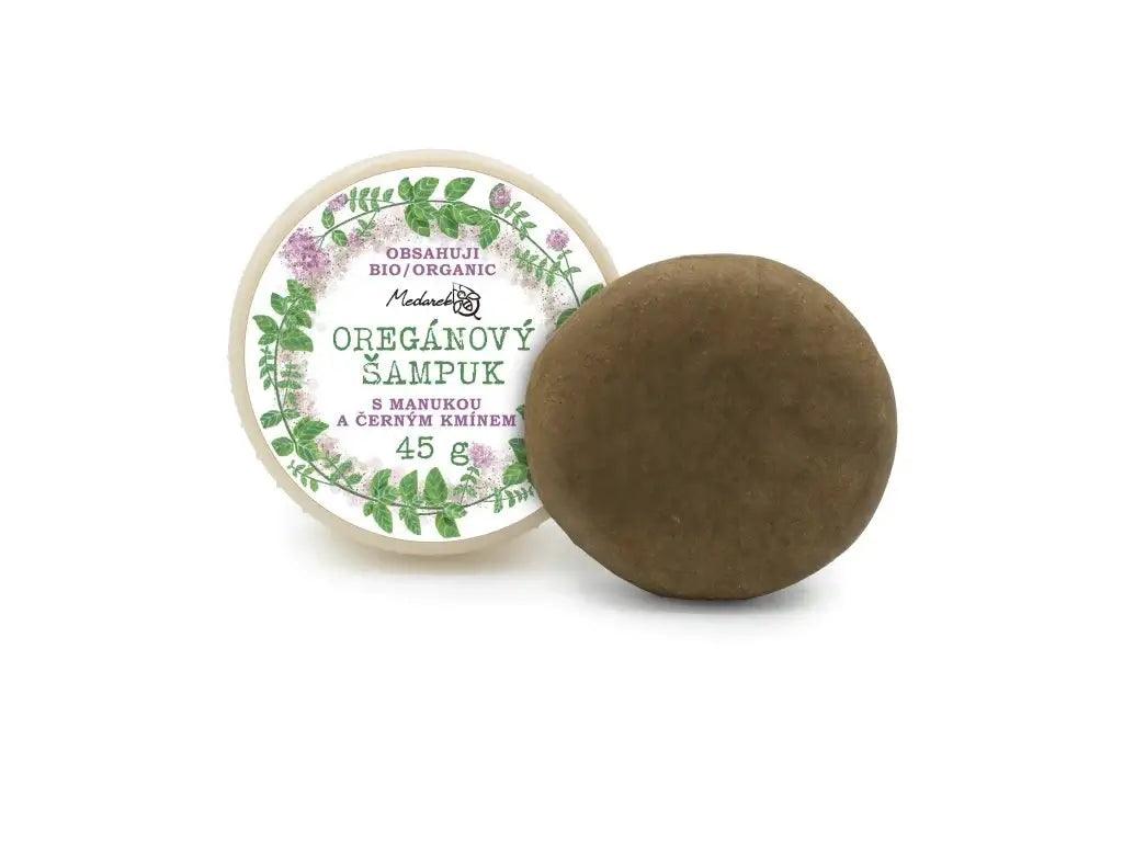 Medarek oregánový šampuk s manukou a černým kmínem, přírodní péče o vlasy a citlivou pokožku hlavy.