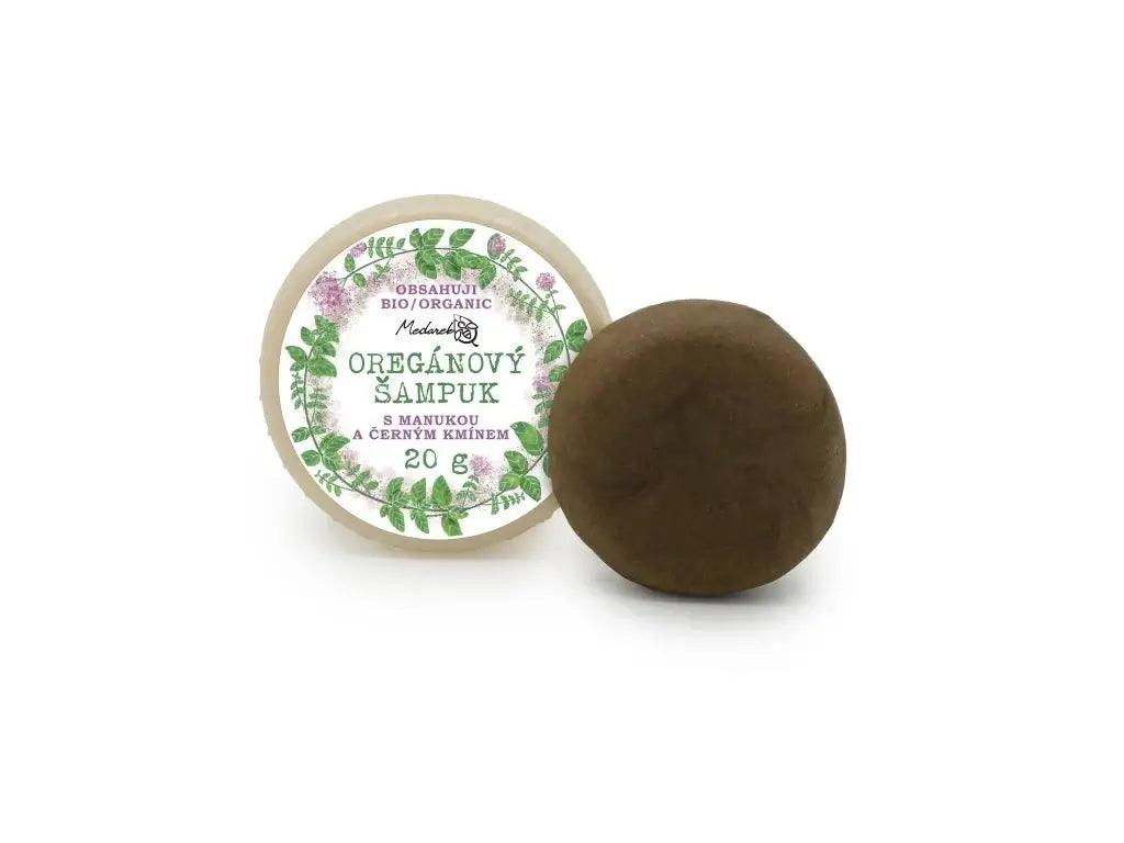 Oregánový šampuk Medarek s manukou a černým kmínem - ekologická péče o citlivou pokožku hlavy a vlasy.