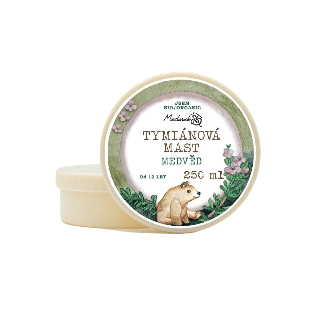 Tymiánová mast Medvěd od Medarek, 250 ml, ručně vyráběná s čistým složením a přírodními ingrediencemi.