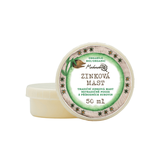 Zinková mast Medarek v praktickém balení 50 ml, přírodní složení vhodné pro děti a atopický ekzém.