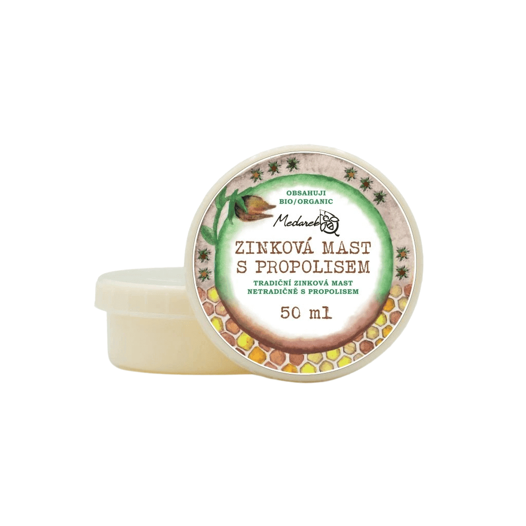 Zinková mast s propolisem od Medarek, přírodní péče pro děti od narození, 50 ml.