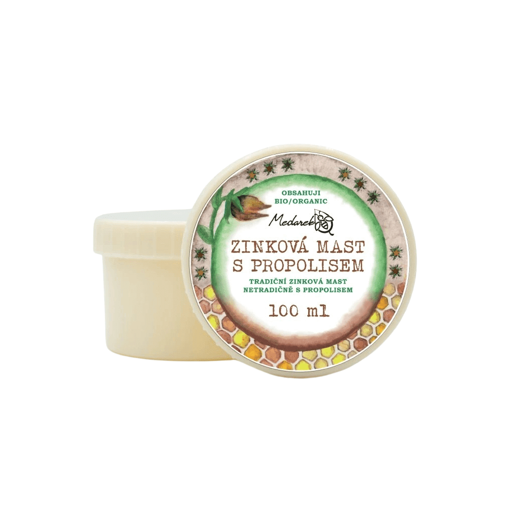 Medarek Zinková mast s propolisem, bio přírodní mast vhodná pro děti, bez parfémů, 100 ml.