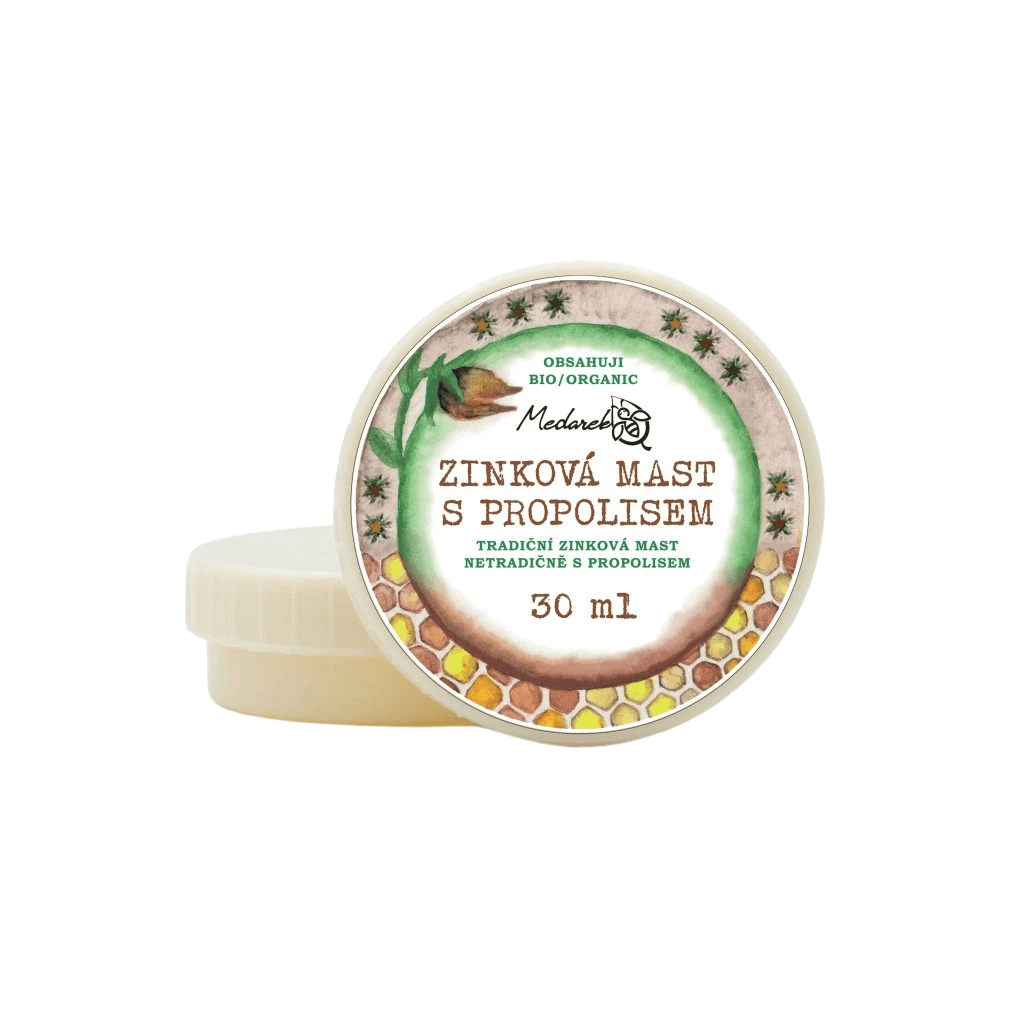 Medarek Zinková mast s propolisem, přírodní produkt pro děti od narození, s čistým složením a výhody zinku.