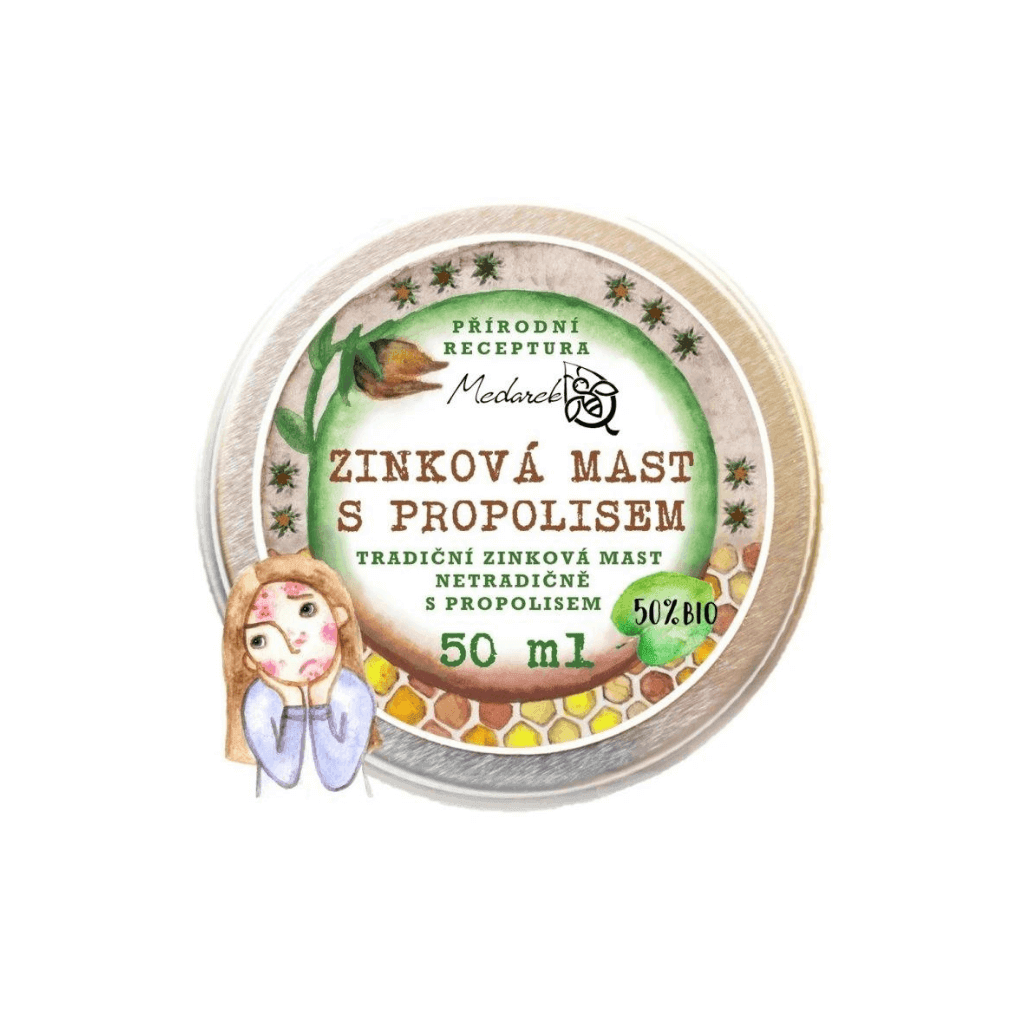 Medarek Zinková mast s propolisem, přírodní a jemná mast pro děti od narození, 50 ml, bez parfémů.