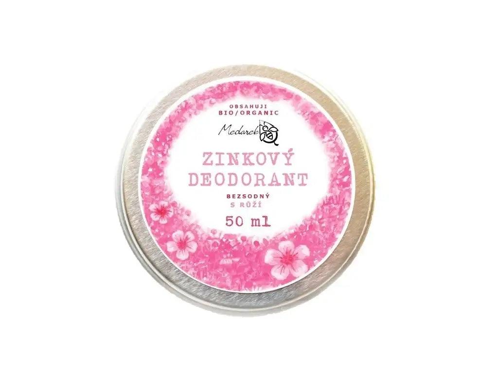 Medarek zinkový deodorant s vůní růže v ekologickém obalu, 50 ml, vhodný pro citlivou pleť.