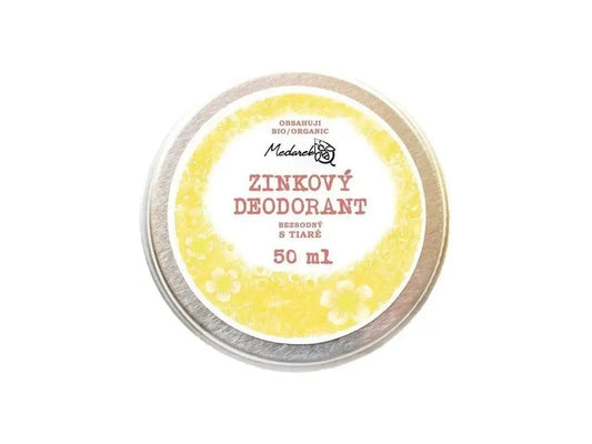 Zinkový deodorant Medarek s vůní Tiaré, bezsodný, 50 ml, bio jojobový olej pro citlivou pleť.