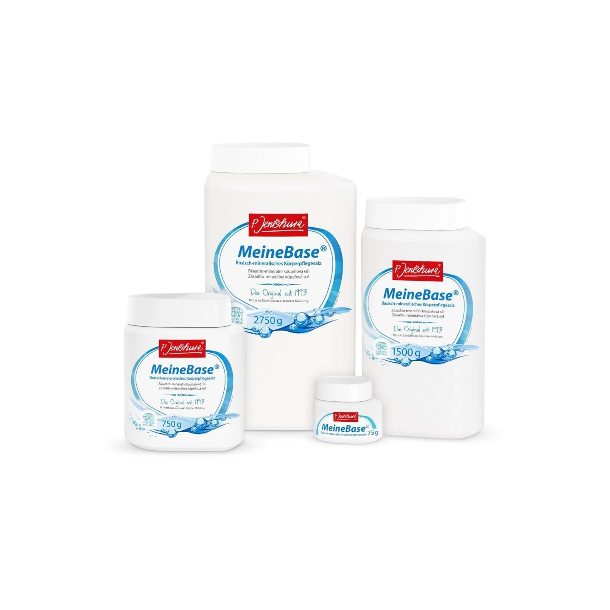 Balení zásadité koupelové soli MeineBase pro zdravou pleť a léčbu ekzému a dalších kožních potíží.
