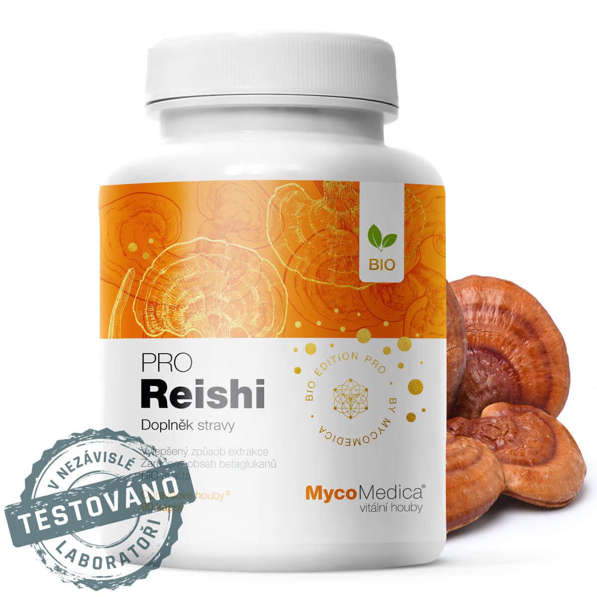 MycoMedica Reishi PRO doplněk stravy v BIO kvalitě, obsahující beta glukany pro vitalitu a zdraví.