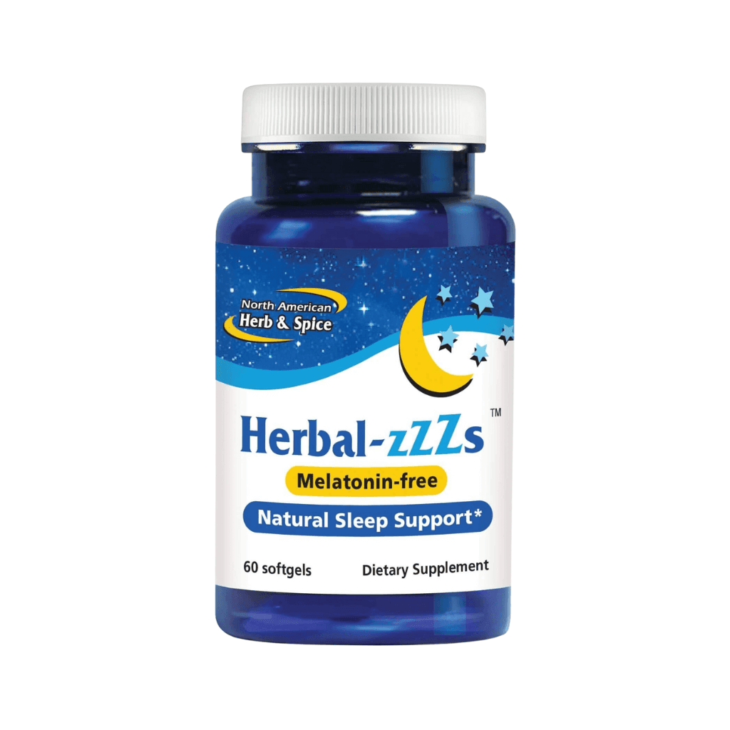 NAHS Herbal-ZZZs, melatonin-free, přírodní podpora spánku, 60 kapslí, bylinné složení pro klidnou noc.