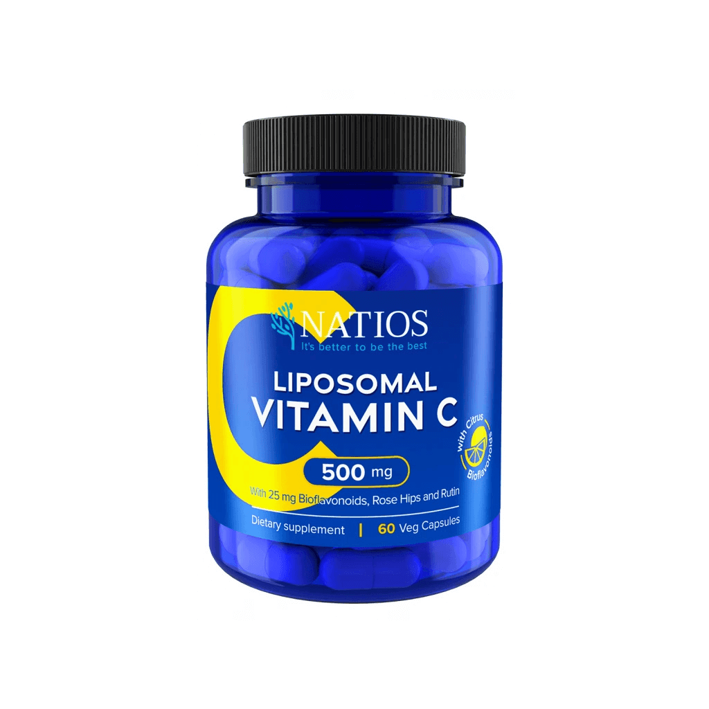 Natios liposomální Vitamin C 500 mg, 60 veganských kapslí pro podporu vstřebatelnosti a zdraví.